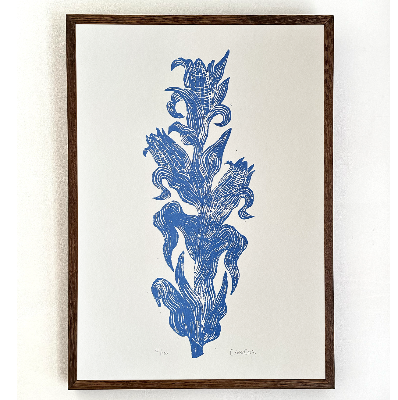 Corn Art Print – Blue on White