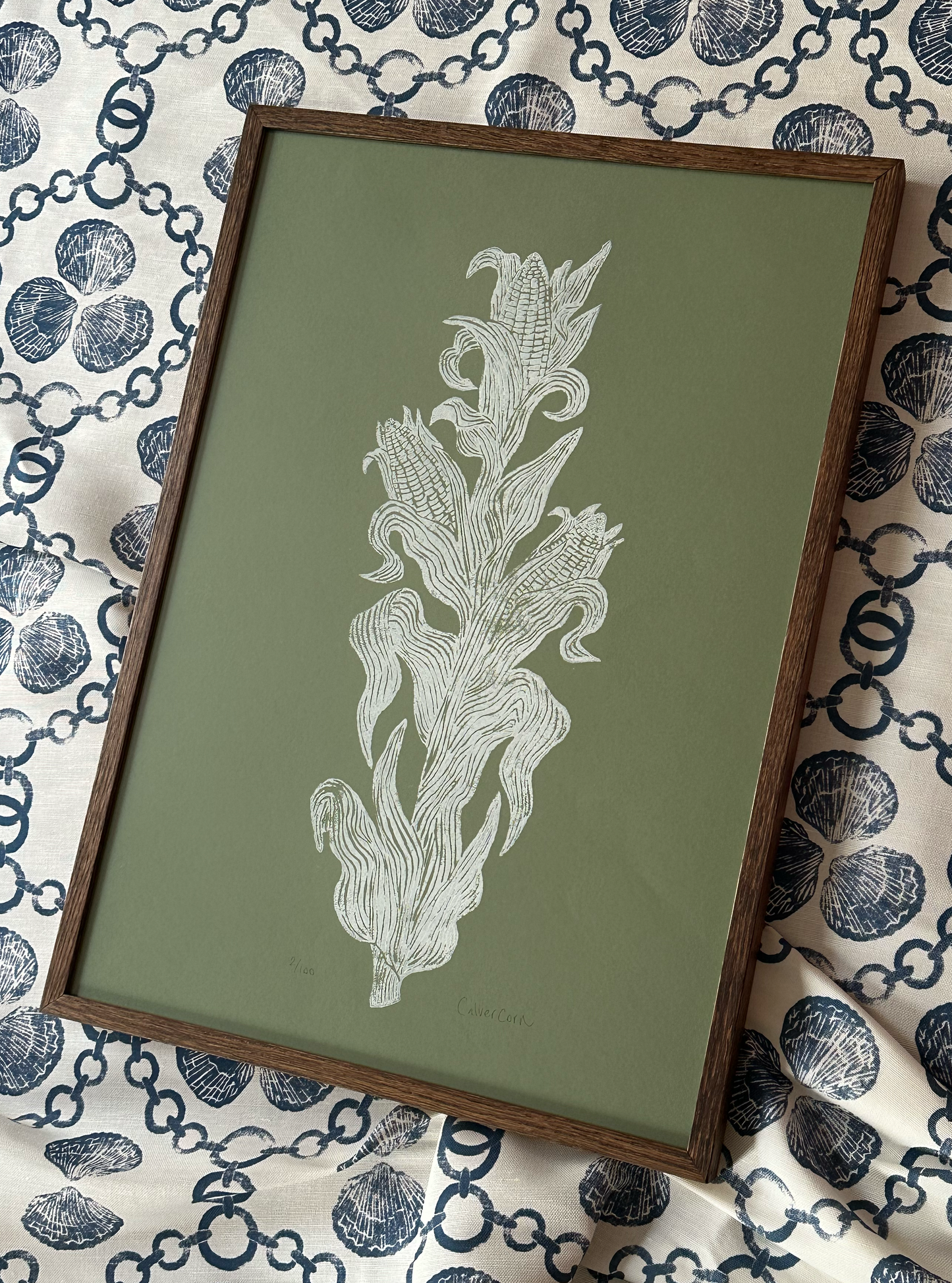 Corn Art Print – White on Sage